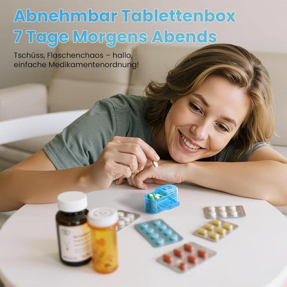 7-Tage Tablettenbox Morgens Abends, Pillendose mit 14 Fächern, Schwarz