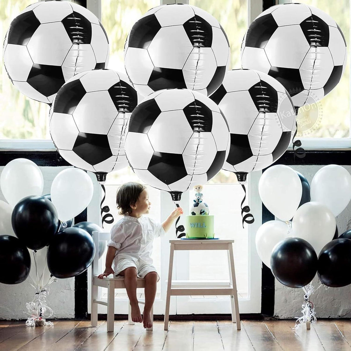6er Pack Fußball Luftballons 22 Zoll Schwarz Weiß - 4D Fussball Deko Geburtstag Kinder WM Party