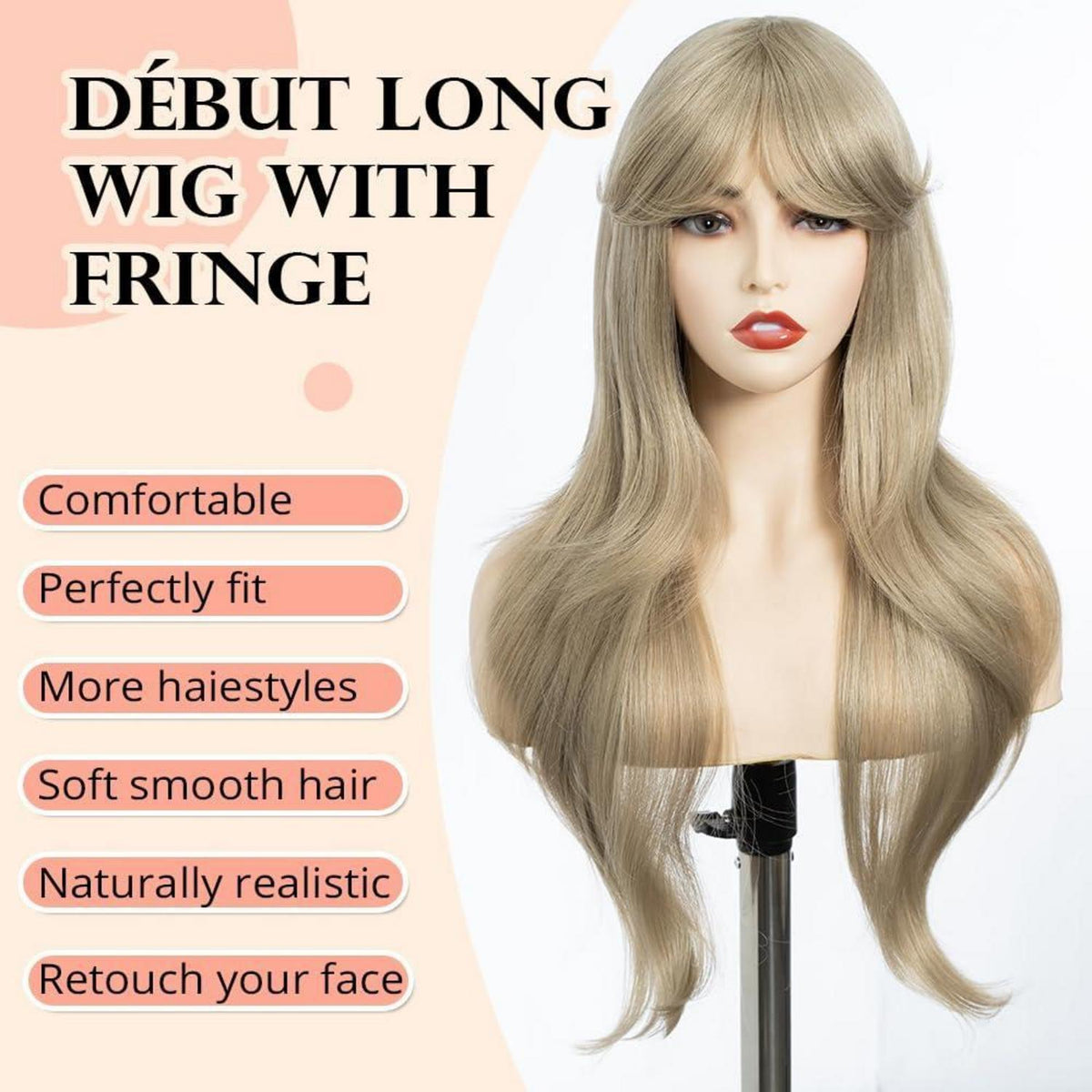 Lange blonde Perücke mit Pony – Hitzebeständig & Vielseitig