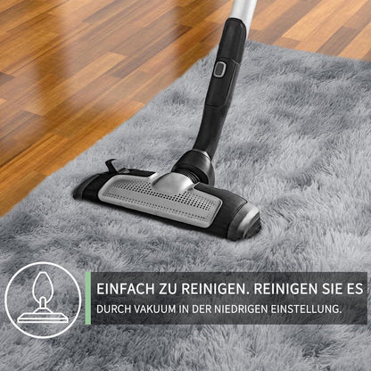 Hochflor Teppich Grau 140x200 – Flauschiger Wohnzimmerteppich Waschbar