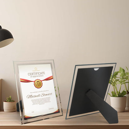 Glas Bilderrahmen A4 Tischaufsteller für Zertifikate & Fotos