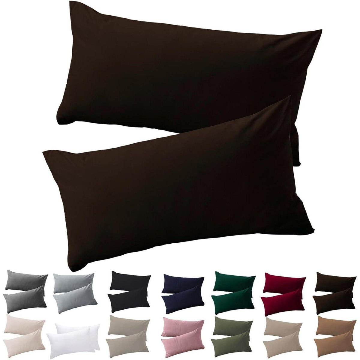 2er Set Kissenbezüge 40x60 cm Braun Mikrofaser mit Reißverschluss