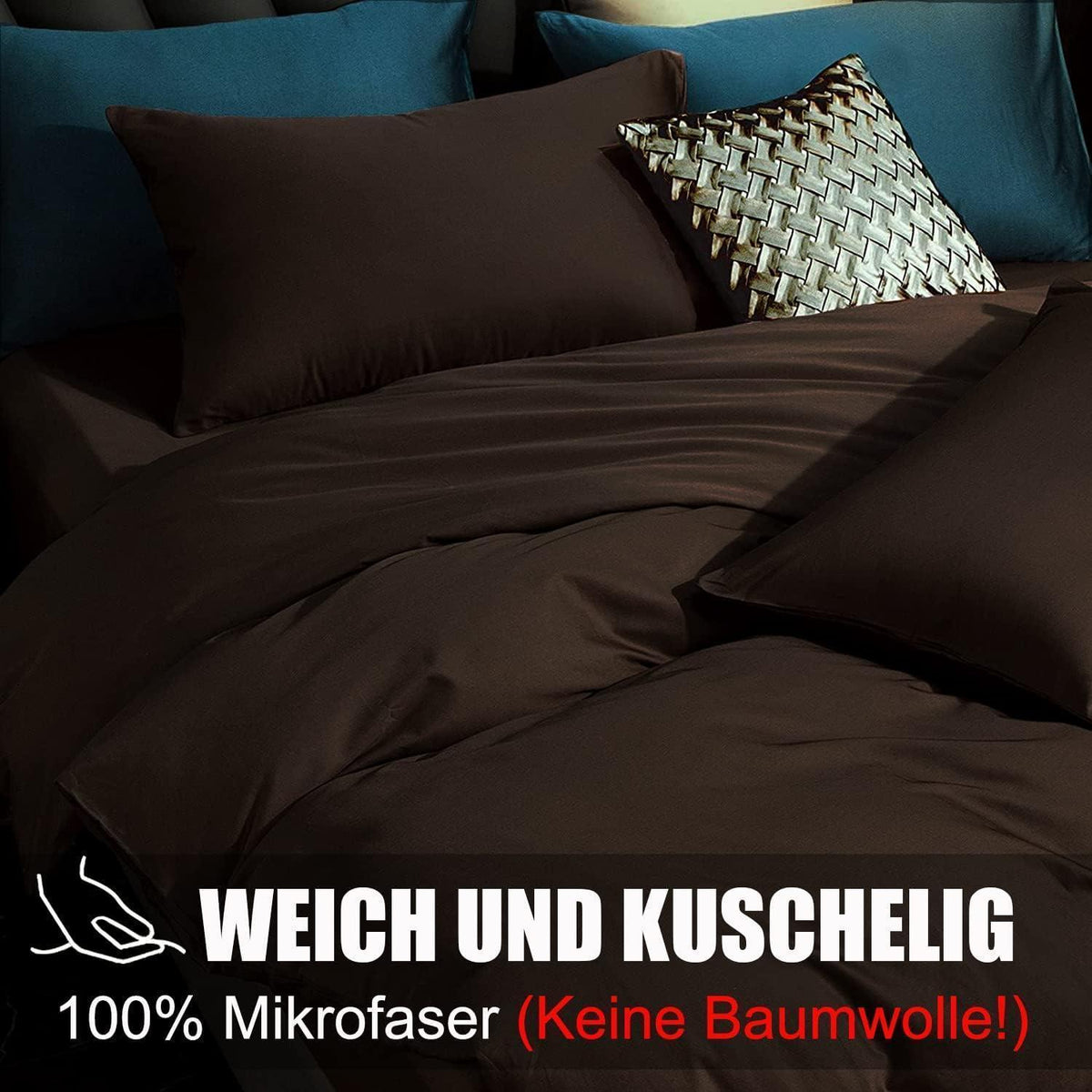 2er Set Kissenbezüge 40x60 cm Braun Mikrofaser mit Reißverschluss
