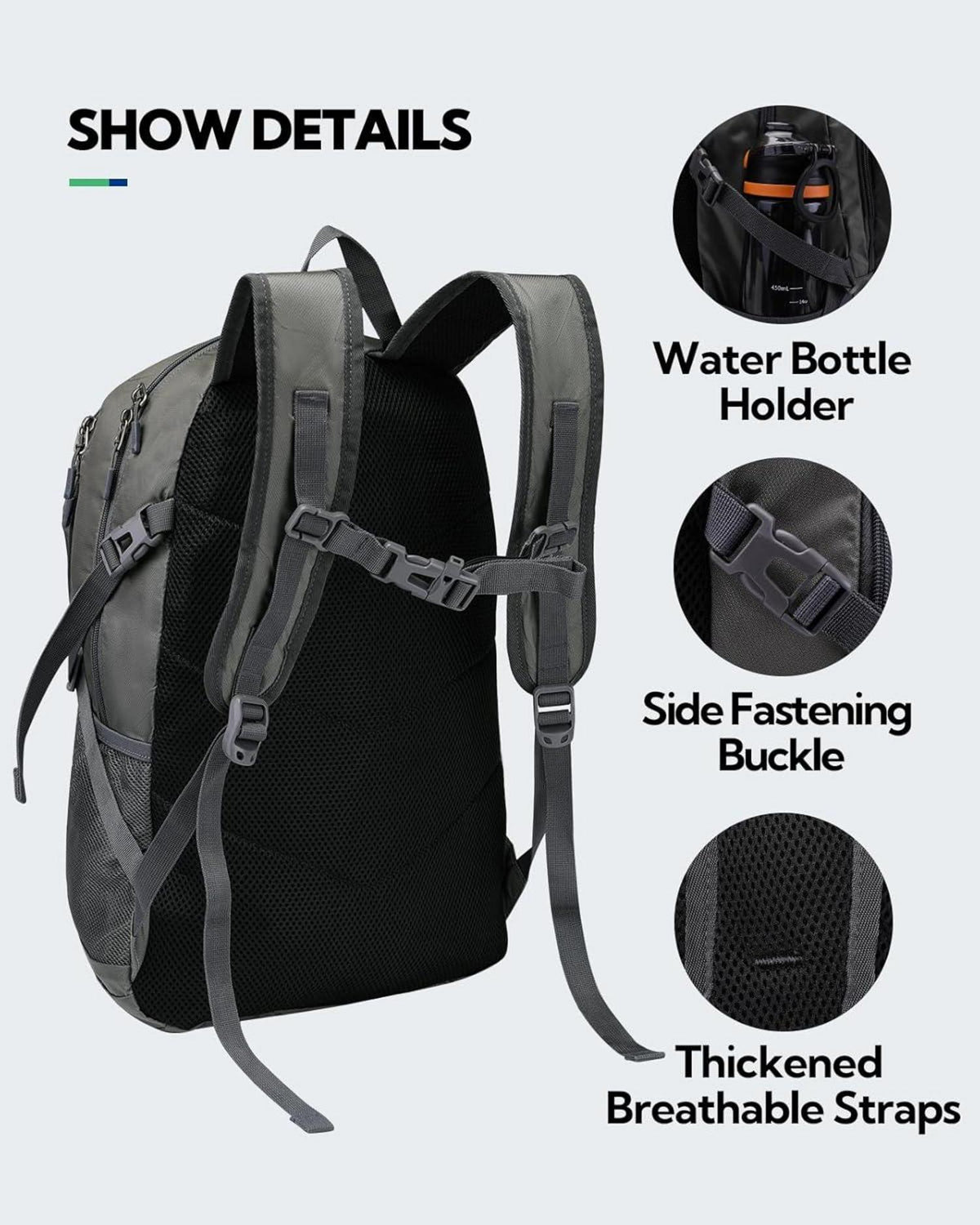 Leichter Faltbarer Wanderrucksack 28L Nassfach Outdoor Trekking