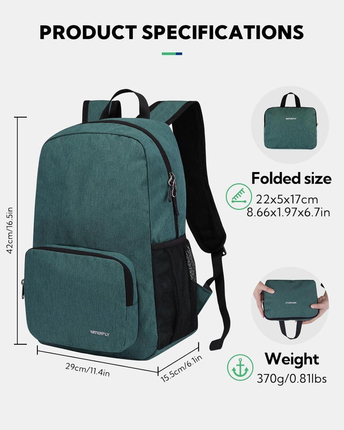 WATERFLY Faltbarer Tagesrucksack 20L mit Rückenbelüftung