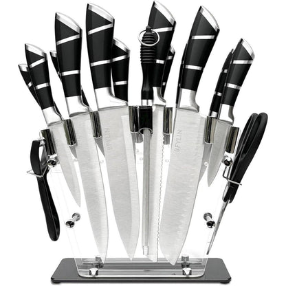16-teiliges Küchenmesser-Set mit Messerblock – Edelstahl & Acryl