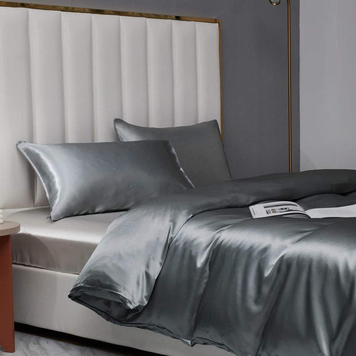 Satin Bettwäsche-Set 135x200 Grau Dunkelgrau 4-teilig