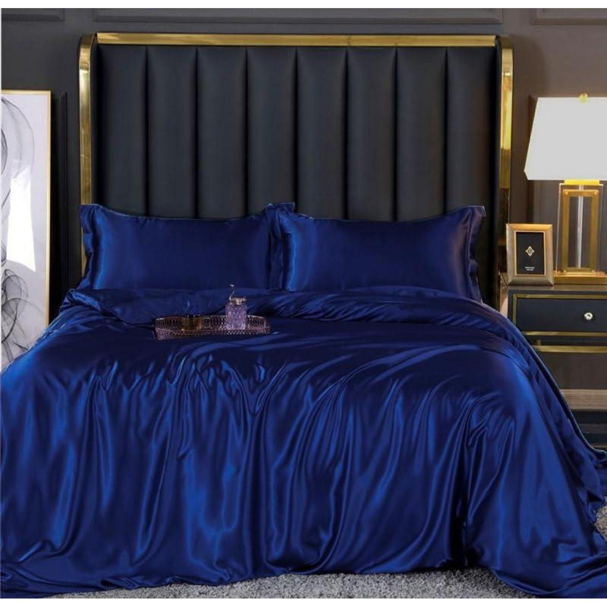 Bettwäsche-Set 135x200cm, 4-teilig, Blau, Satin Glanz