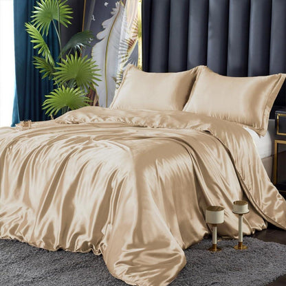 Satin Bettwäsche Set 135x200cm 4-teilig Gold Beige