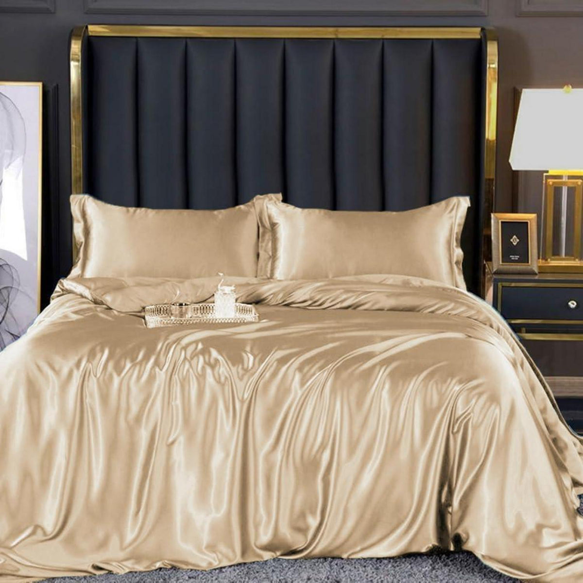 Satin Bettwäsche Set 135x200cm 4-teilig Gold Beige