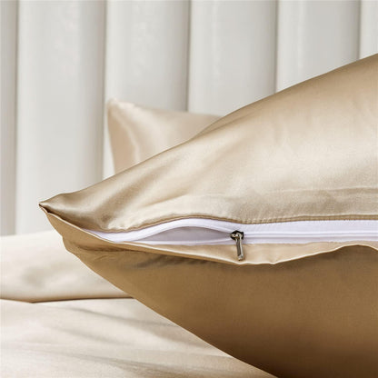 Satin Bettwäsche Set 135x200cm 4-teilig Gold Beige