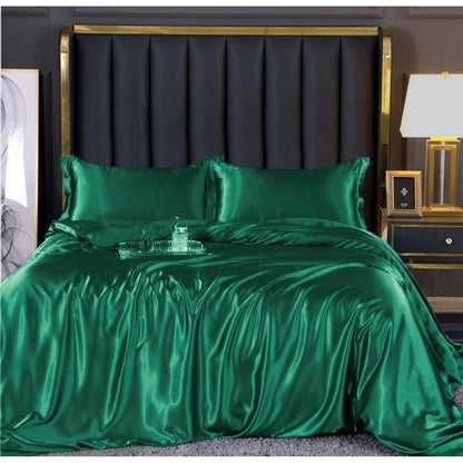 Satin Bettwäsche Set 135x200 Dunkelgrün 4-teilig Luxus