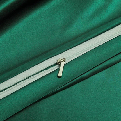 Satin Bettwäsche Set 135x200 Dunkelgrün 4-teilig Luxus