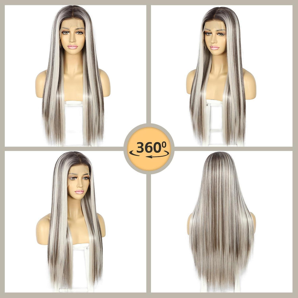 Lange Gerade Perücke 26 Zoll, Eschenweiß Lace Front Perücke