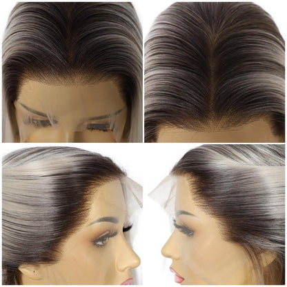 Lange Gerade Perücke 26 Zoll, Eschenweiß Lace Front Perücke