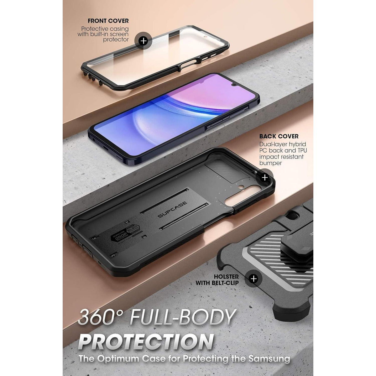 Schutzhülle für Samsung Galaxy A15 mit Ständer & Gürtelclip