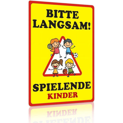 Kinderspielplatz Warnschild "Bitte langsam fahren" Metall