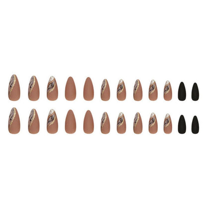 Goldene Mandel Press On Nails – Kurz & Motiv, Braun Schwarz