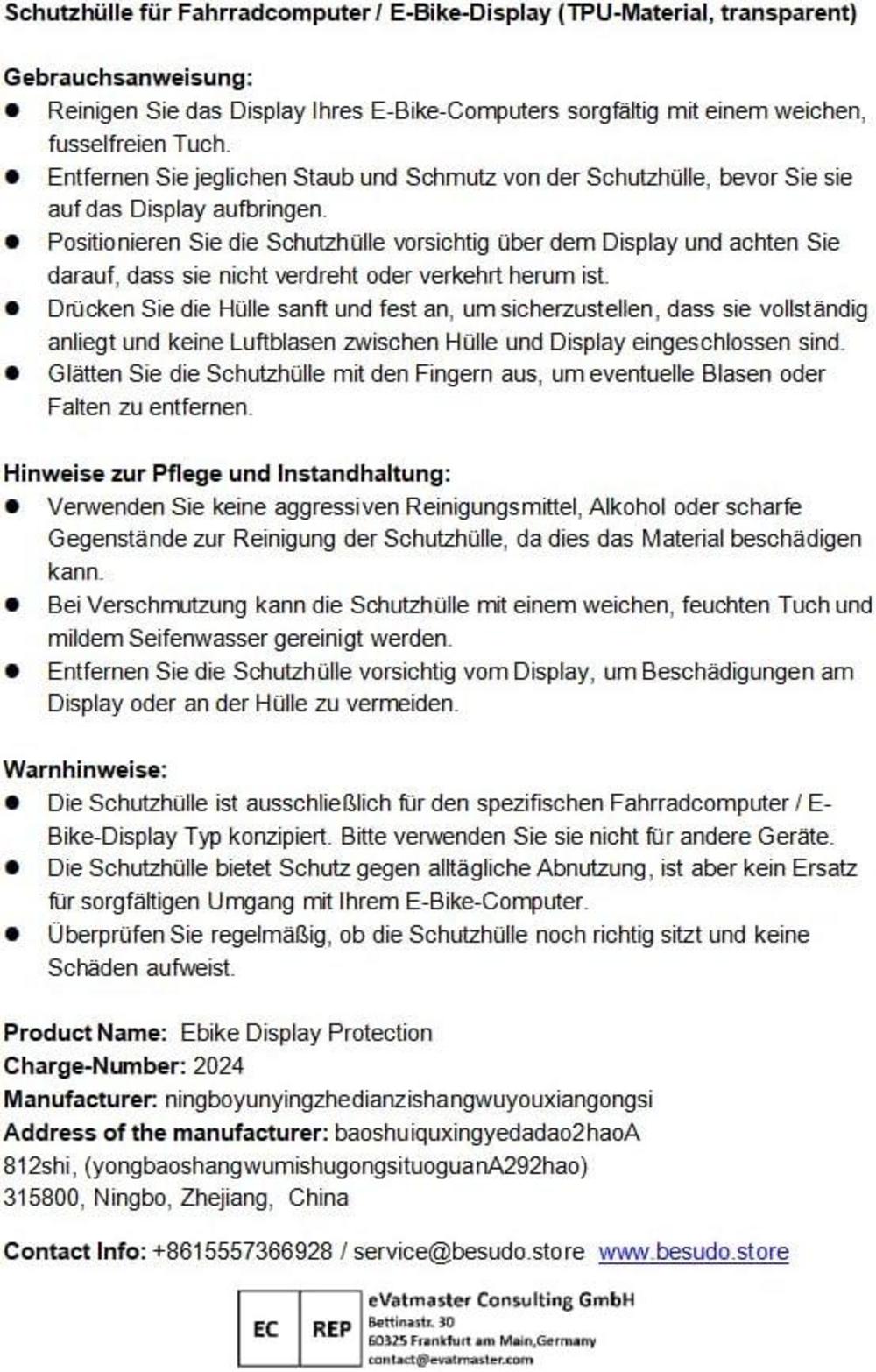 Besudo Displayschutz-Set für Kiox 500 Display (BHU3700) - Schutzhülle mit Neoprentasche - Kratzfestes Cover - Ebike Zubehör