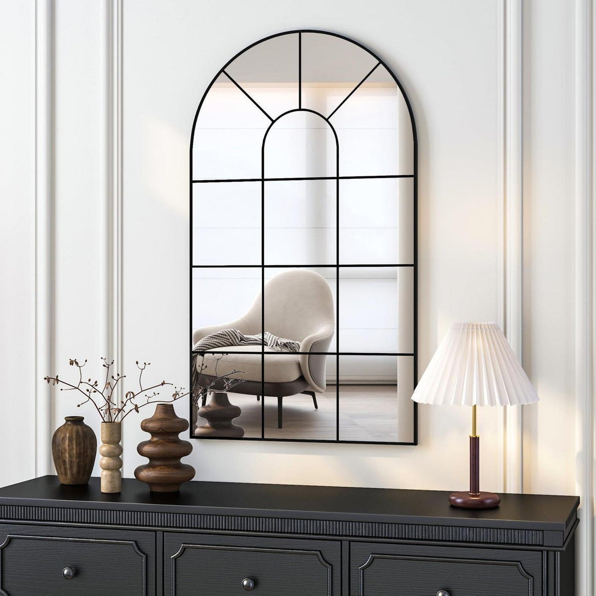 Gewölbter Wandspiegel Schwarz 105x60cm – Rustikaler Bogenspiegel