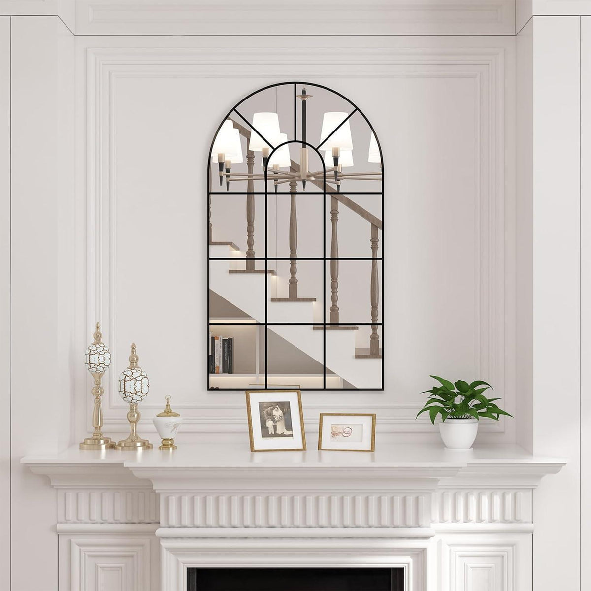 Gewölbter Wandspiegel Schwarz 105x60cm – Rustikaler Bogenspiegel