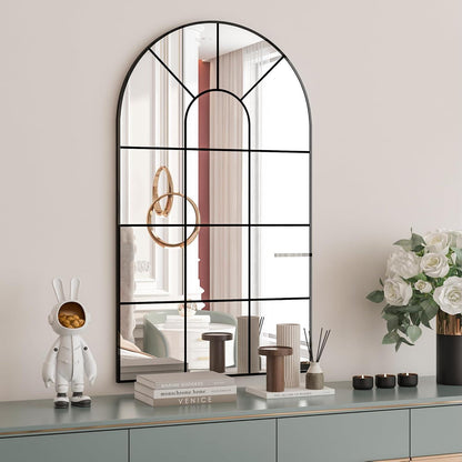 Bogenfenster-Spiegel Schwarz 80x50cm – Rustikale Wanddekoration