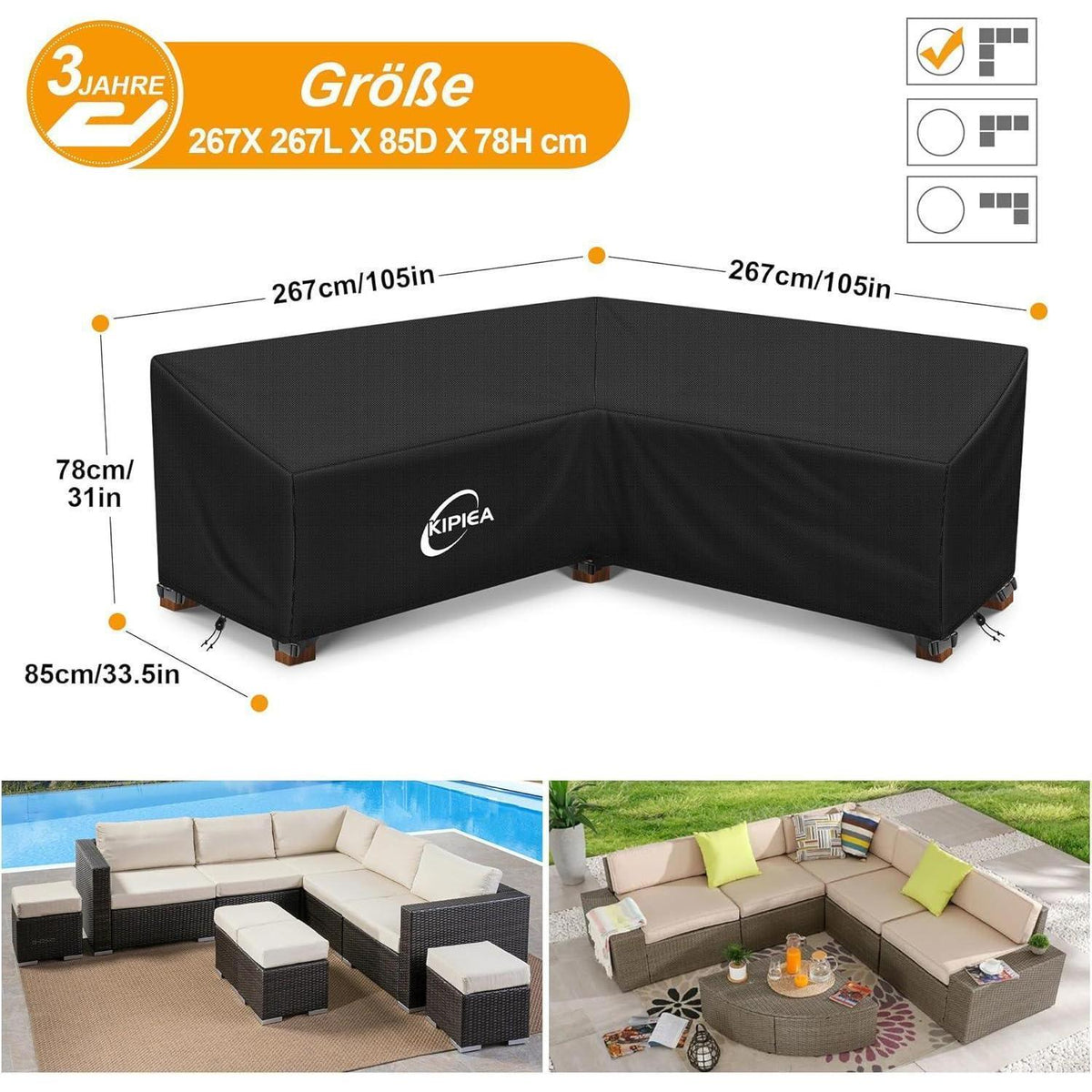 Loungemöbel Abdeckung L-Form Wasserdicht & Winterfest