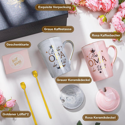 Geschenkset Oma & Opa – Tassen "Beste Oma Opa" mit Löffel & Karte