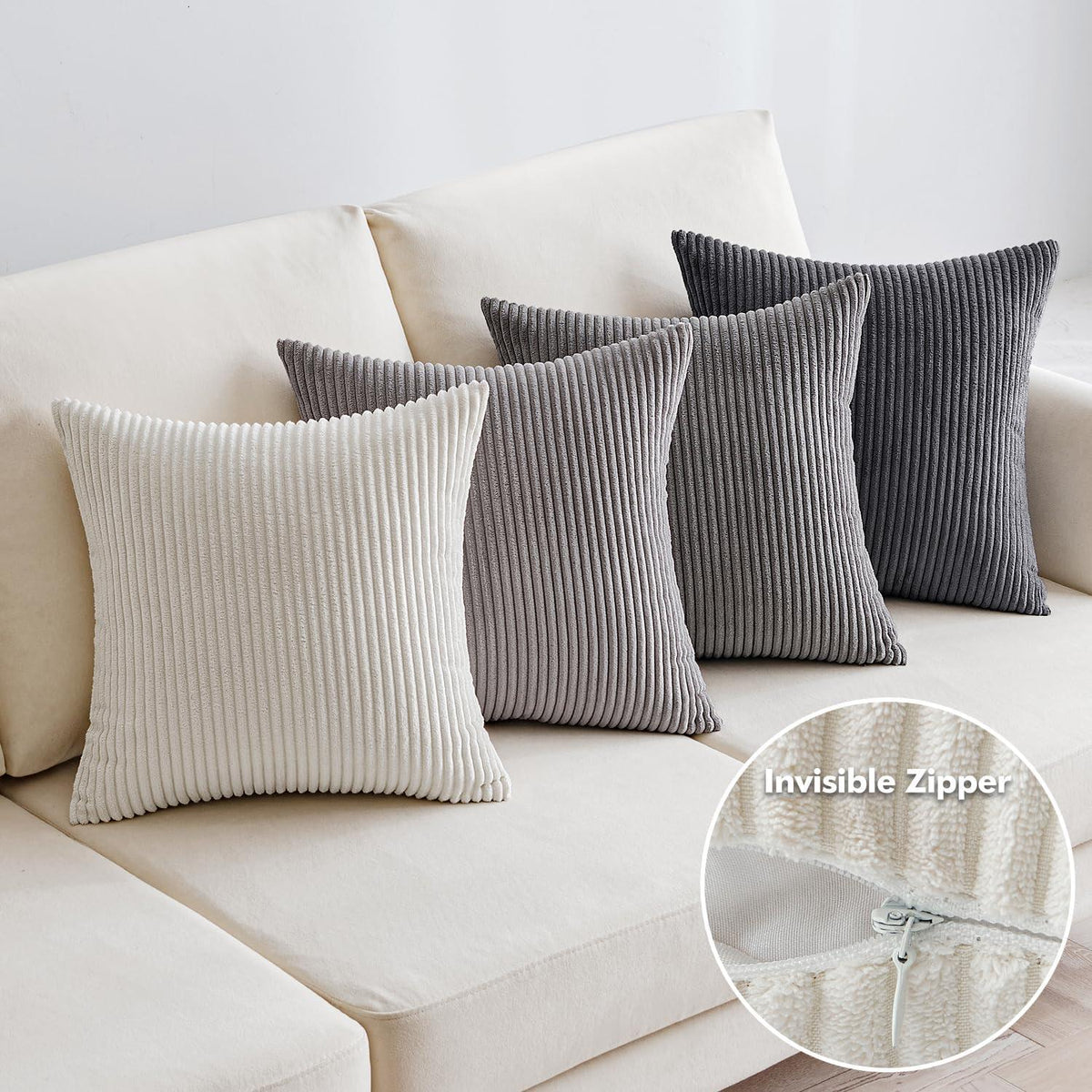 EMEMA Kordsamt Kissenbezug 4er Set 40x40 cm Dunkelgrau Serie