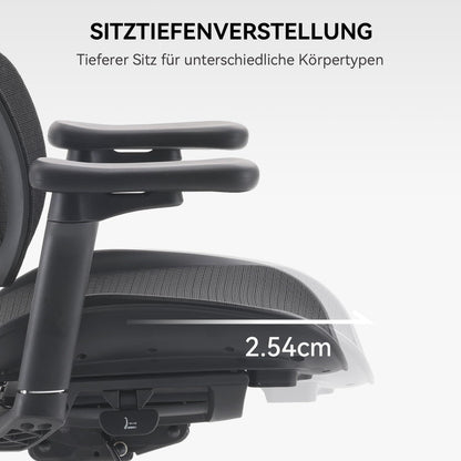 Ergonomischer Bürostuhl mit dualer Lordosenstütze und 4D-Armlehnen