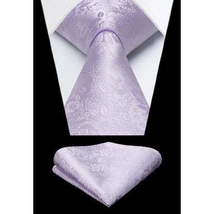 HISDERN Krawatten-Set Herren: Seide, floral, Einstecktuch, hellviolett