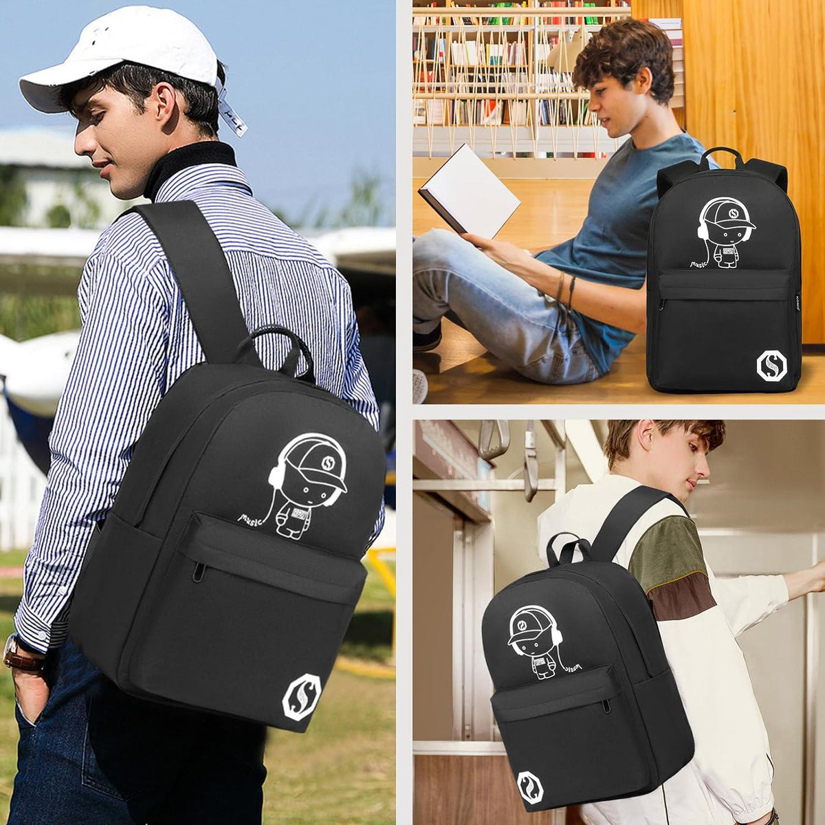Laptop Rucksack Schwarz, Schulrucksack Mädchen