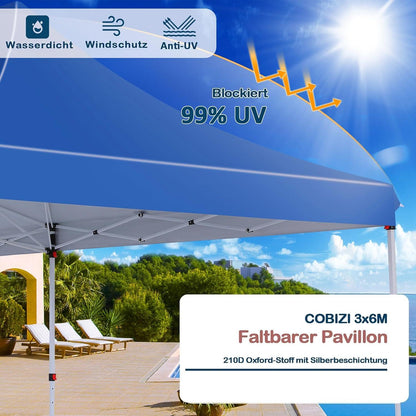 Faltpavillon 3x6m Wasserdicht Stabil Anti-UV Gartenpavillon 6 Seitenwände