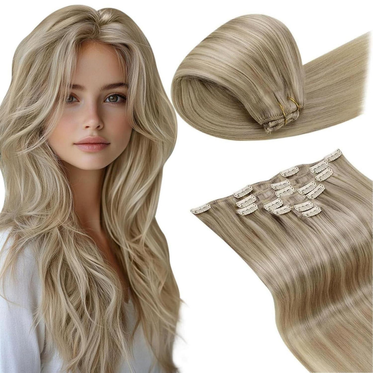 Echthaar Clip-Ins Blond Highlights 55cm