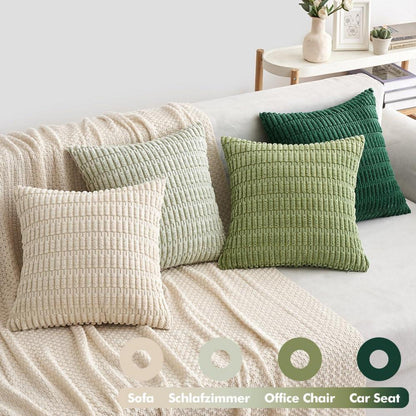 Set mit 4 Kordsamt Kissenbezüge 45x45cm für Sofa Deko in Grün