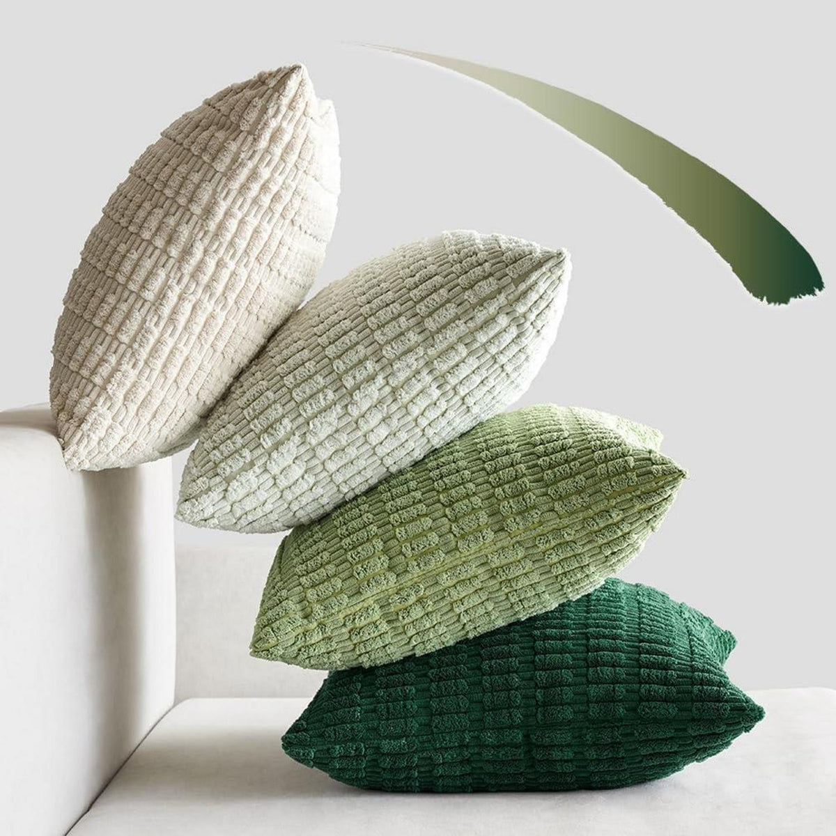 Kordsamt Kissenbezüge Set Dekorative Sofakissen 45x45 cm Grün Serie 4