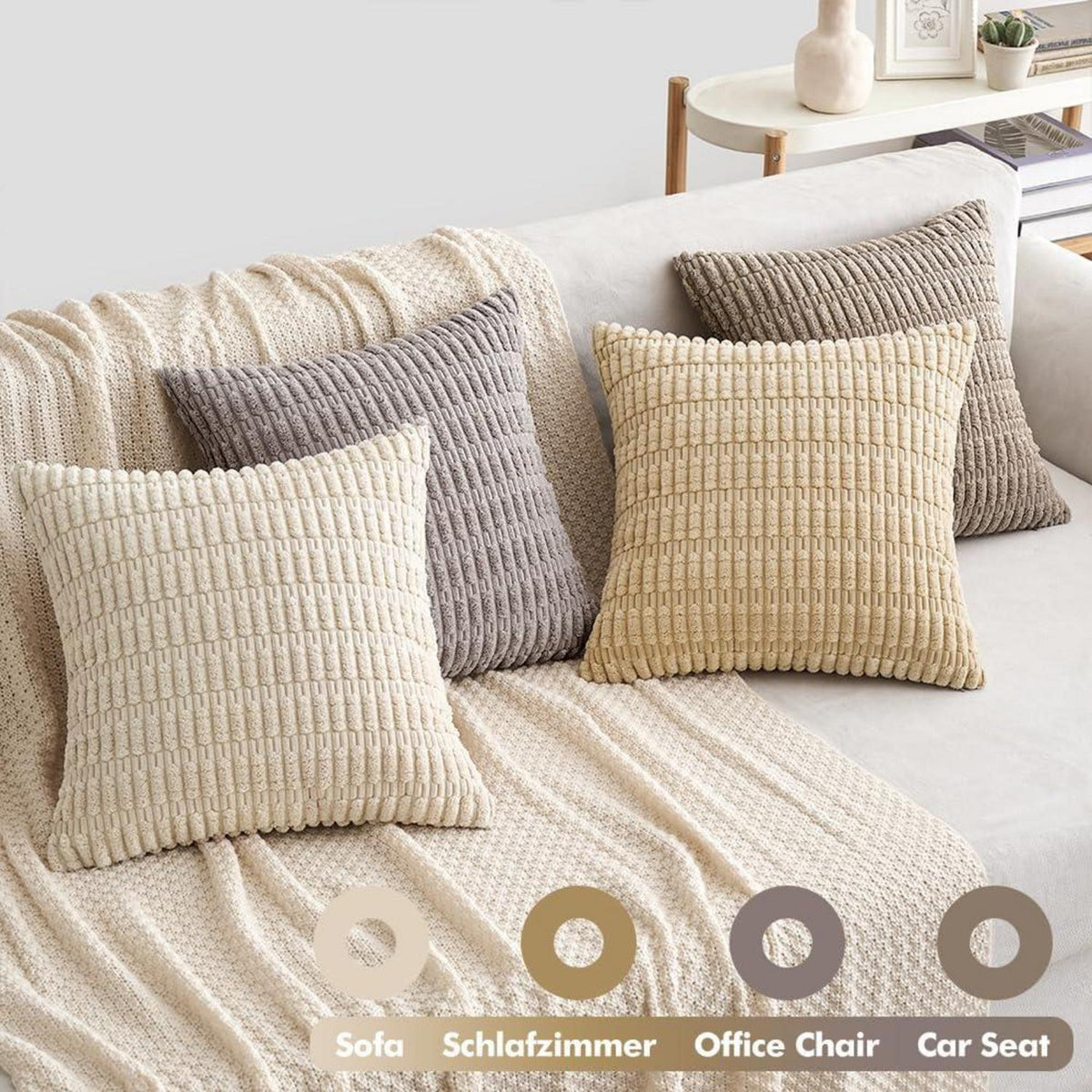 EMEMA Kordsamt Kissenbezüge 4er Set Sofakissen Deko 45x45cm Graubraun