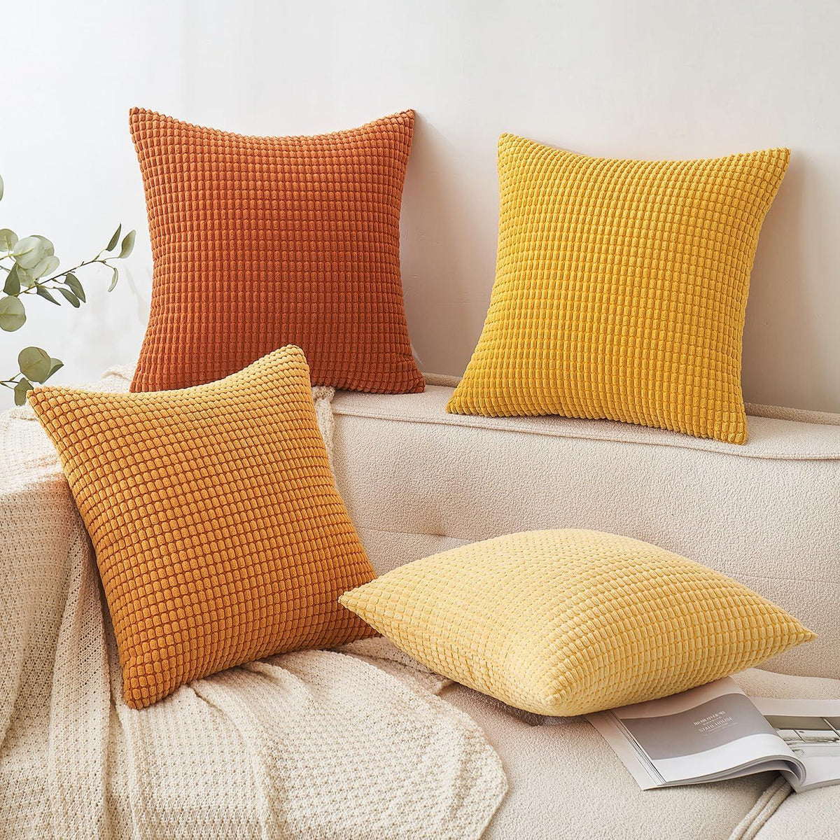 Kordsamt Kissenbezug 4er Set Dekokissen 50x50 cm Orange Serie