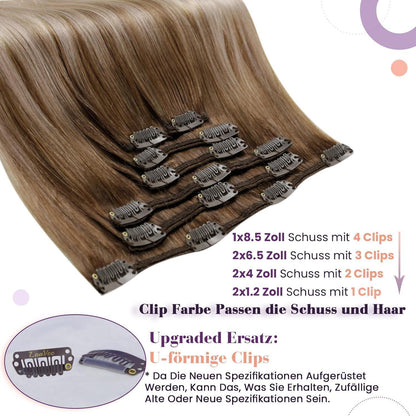 Clip-in Echthaar Extensions Ombre Blond bis Hellbraun 50cm