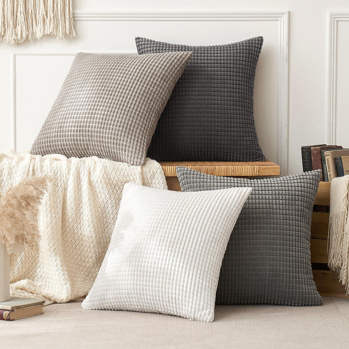 EMEMA Kordsamt Kissenbezug 4er Set 40x40 cm Grau Serie