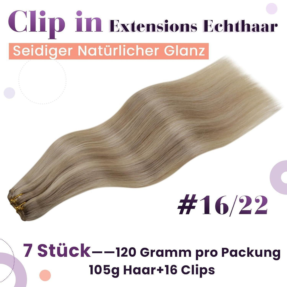 Echthaar Clip-in Extensions Blond Highlights 45cm