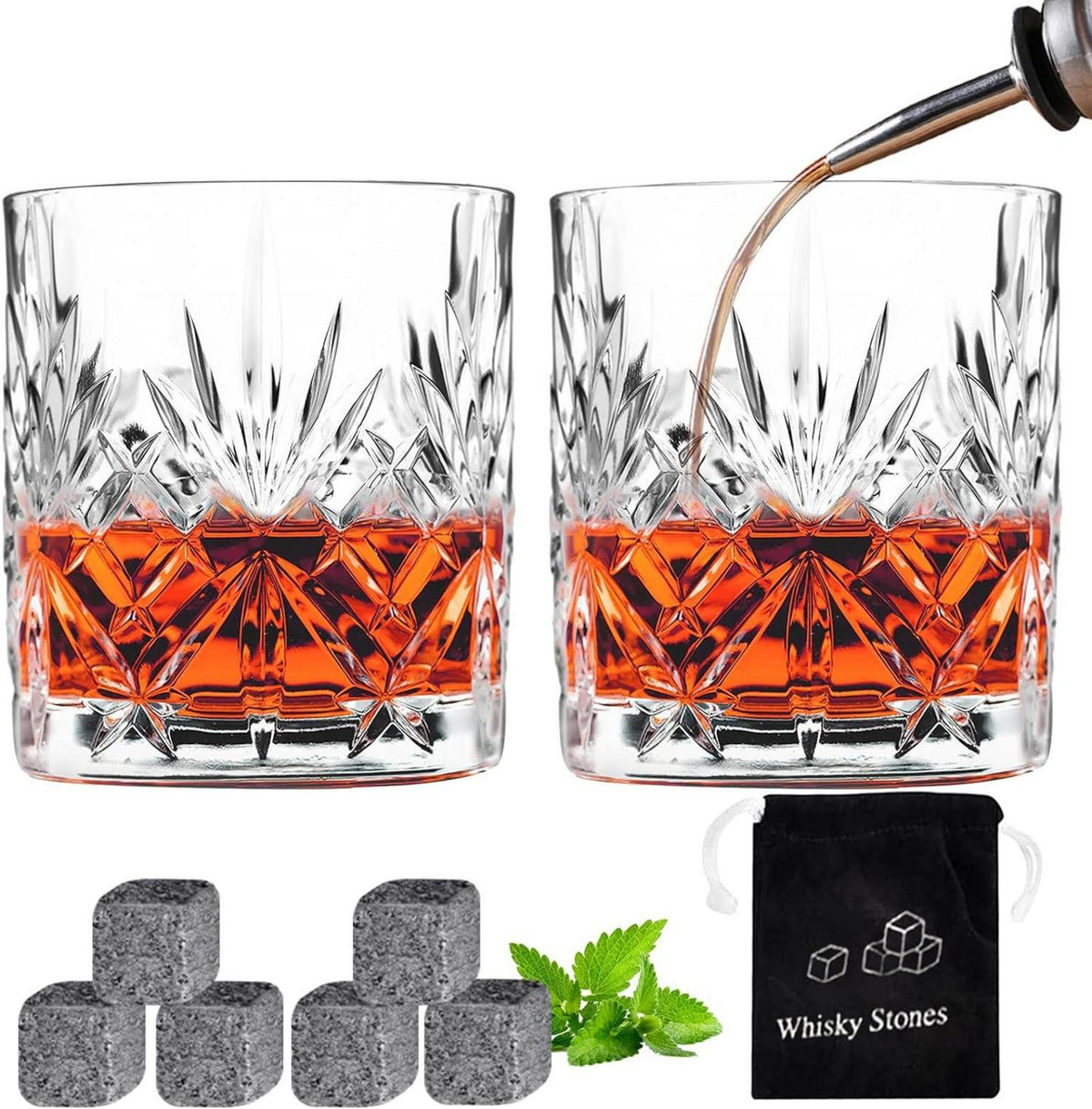 Whiskygläser 2er-Set Rocks-Gläser 325 ml Bourbon Cognac Rum Brandy