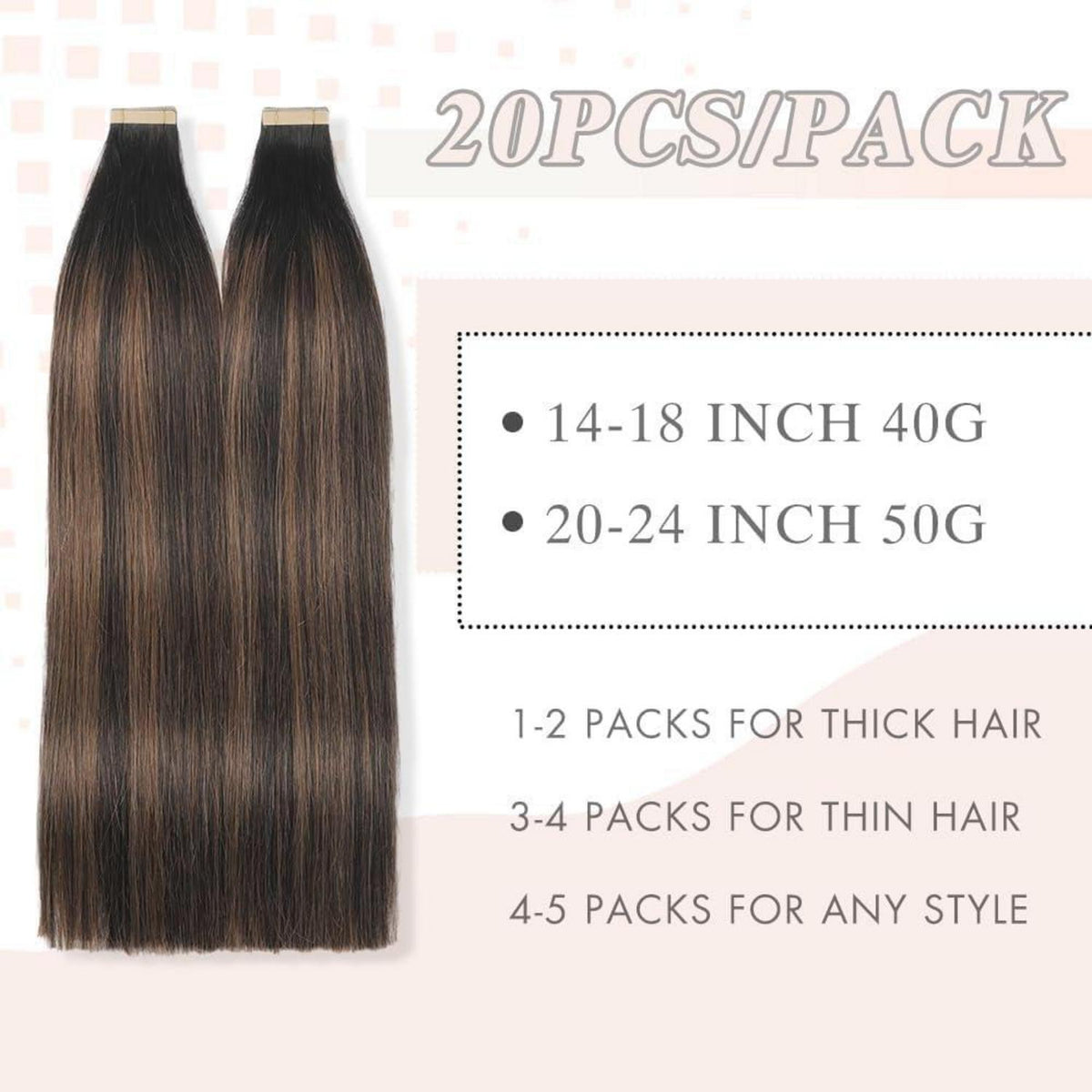 Echthaar Tape Extensions Goldbraun 55cm (50g)