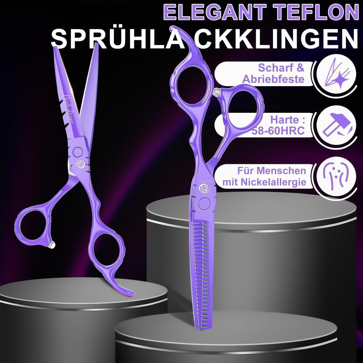 Professionelles Friseurschere Set Lila 6 Zoll mit Effilierschere