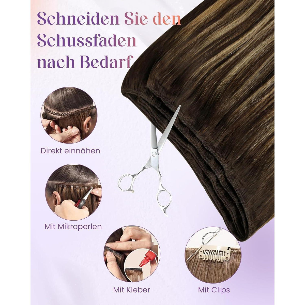 Echthaar Tressen Braun Balayage 50cm - 100g Weft