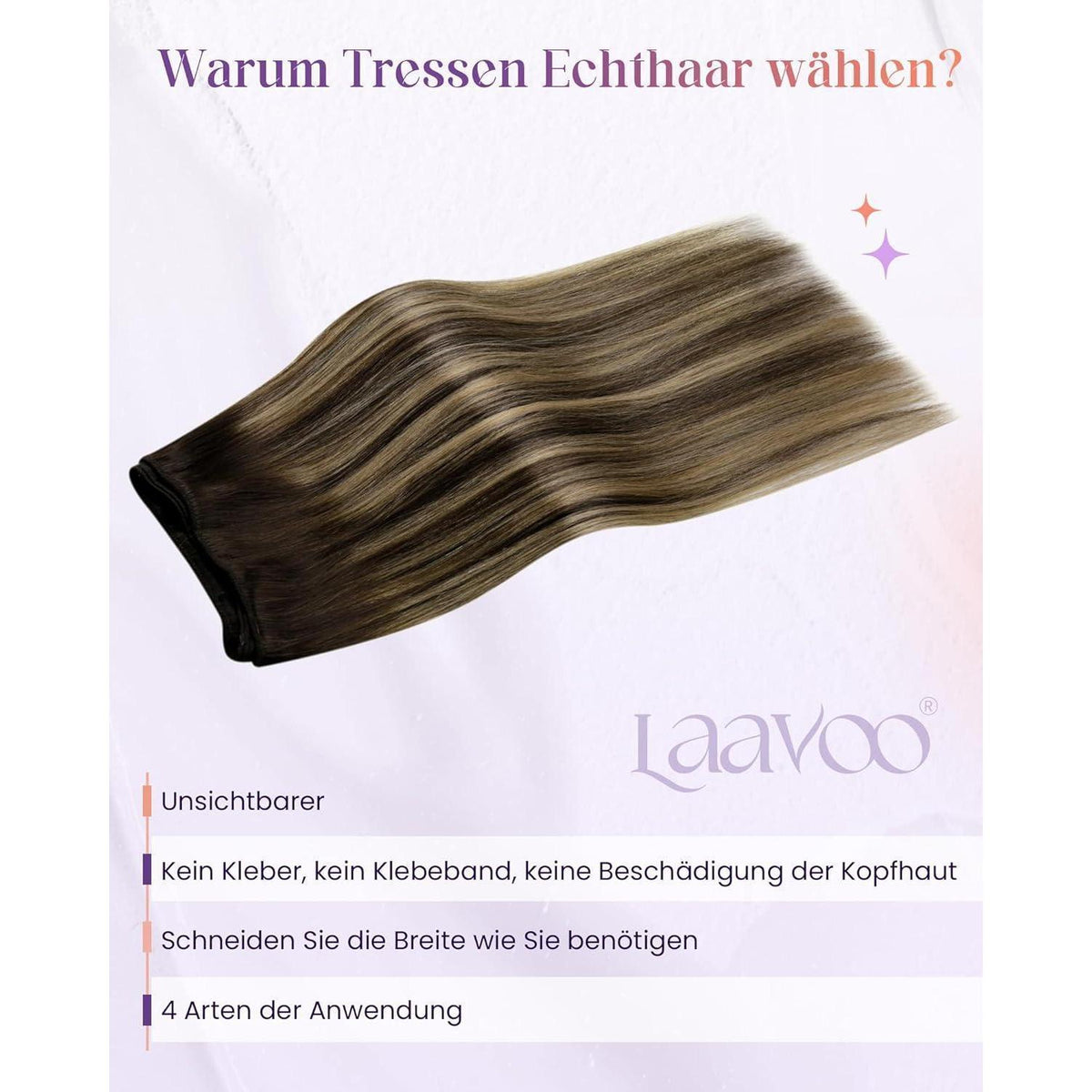 Echthaar Tressen Braun Balayage 50cm - 100g Weft