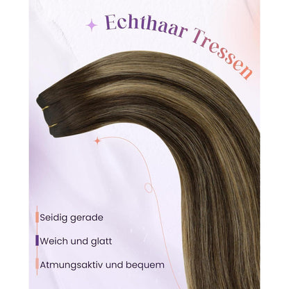 Echthaar Tressen Braun Balayage 50cm - 100g Weft