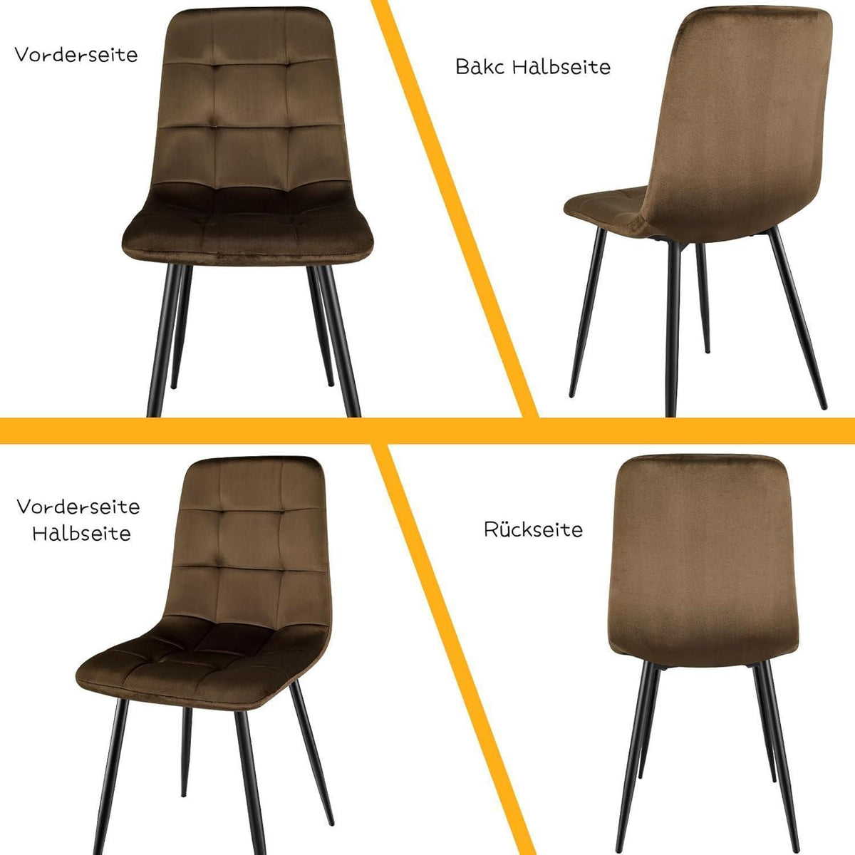 Esszimmerstühle 8er Set, Braun, Samt & Metallfuß