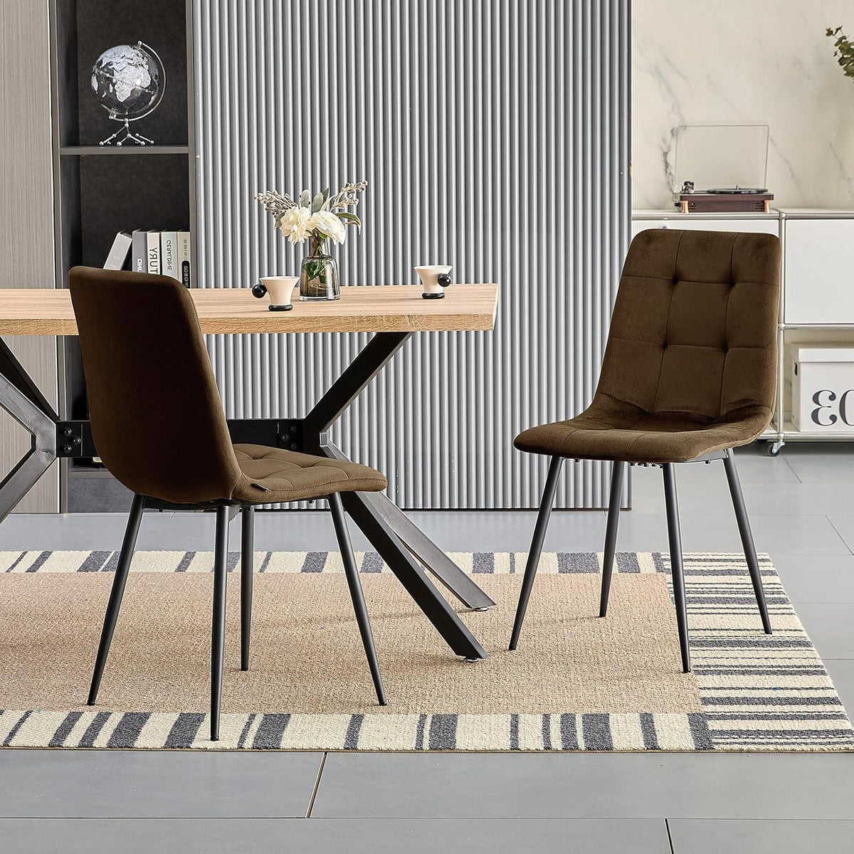 Esszimmerstühle 8er Set, Braun, Samt & Metallfuß