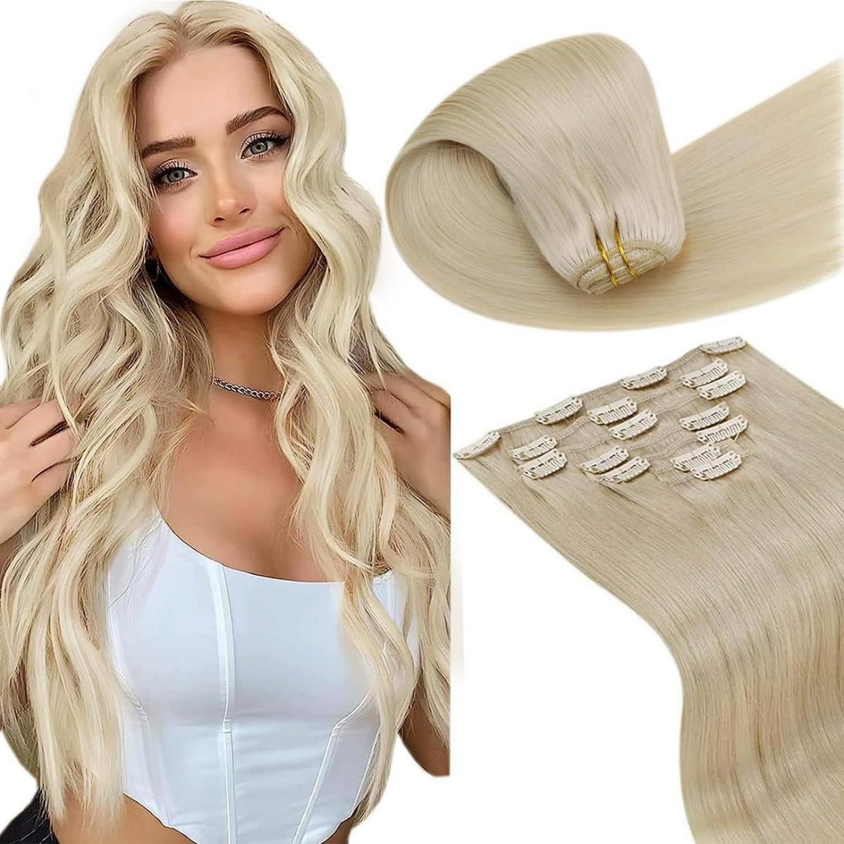 Echthaar Clip-in Extensions Blond 55cm – Remy Tressen #613